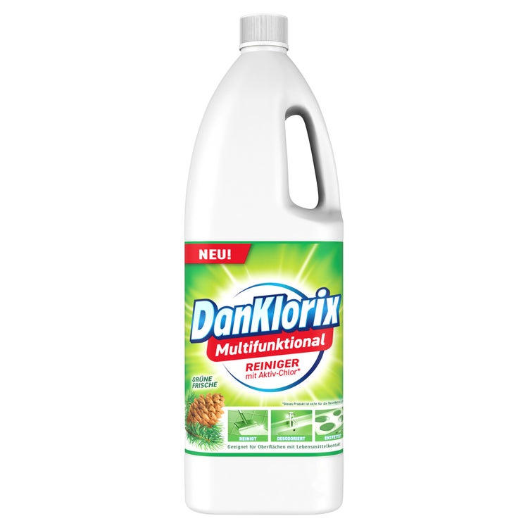 DanKlorix Multifunktional Reiniger Grüne Frische mit Aktiv-Chlor, 1,5-Liter-Flasche – Vorderseite