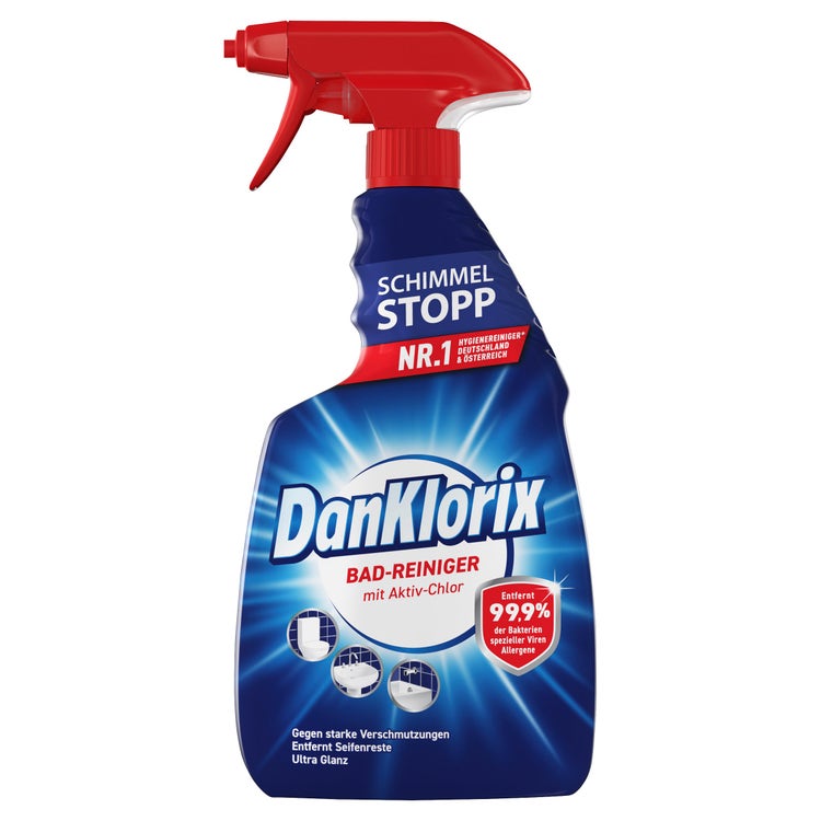 DanKlorix Bad-Reiniger mit Aktiv-Chlor, Sprühflasche – Vorderseite